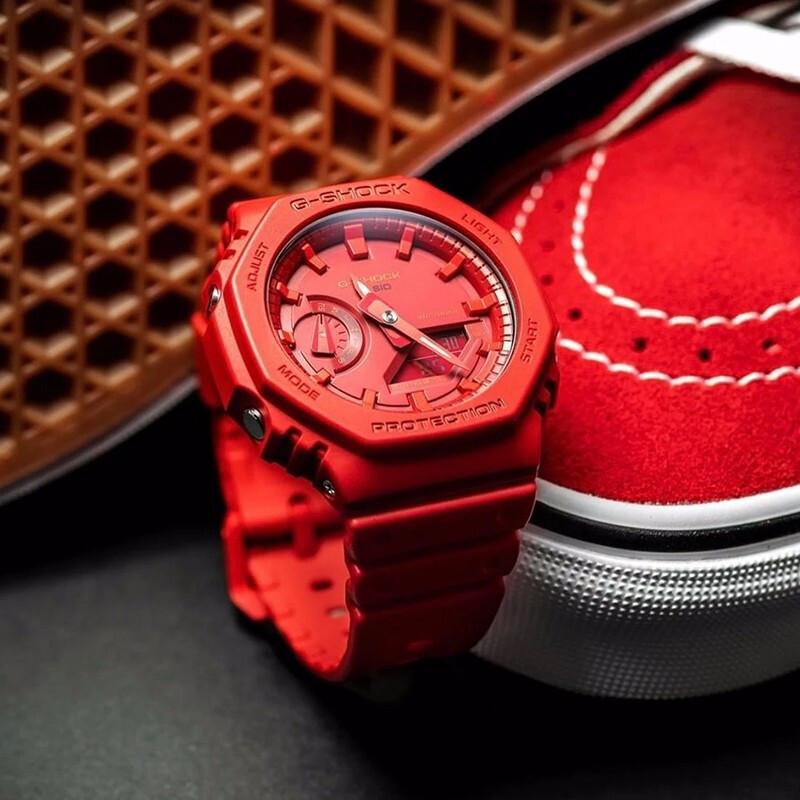 Casio Iron Man Color Coast Octagon Waterproof Quartz Movement Resin Strap Japanese and Korean Watch Men's Watch Red Dial GA-2100-4APR-person