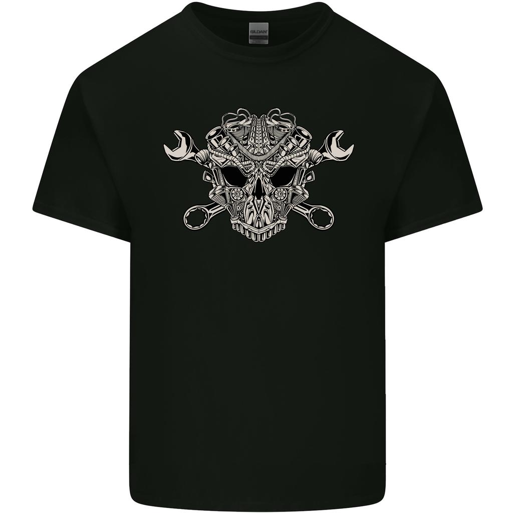 Engine Skull Mechanic Car Biker Motorbike Unisexs Light Cotton TShirt