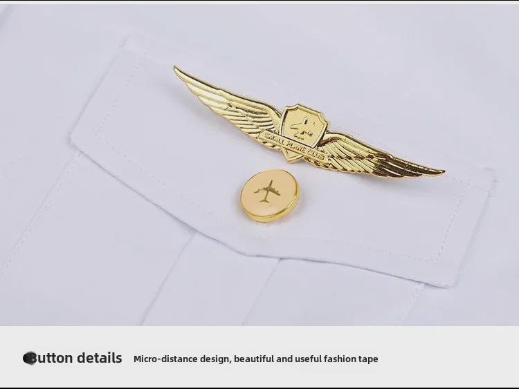 Navy Pilot Long-Sleeved Shirt: Unisex Flight Attendant & Captain Professional Attire