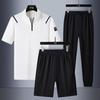 Large Casual Polo Shirt Long Pants Three Piece Stand Up Collar Sports Short Sleeved Set for Men