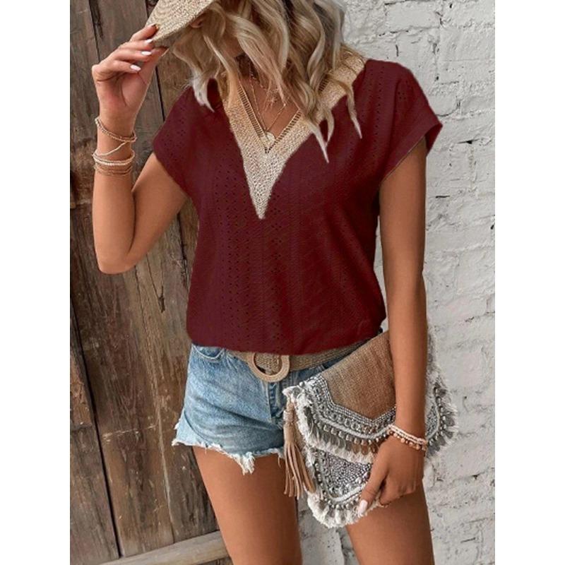 V-neck Solid Color Bat Sleeve Casual Women's T-shirts