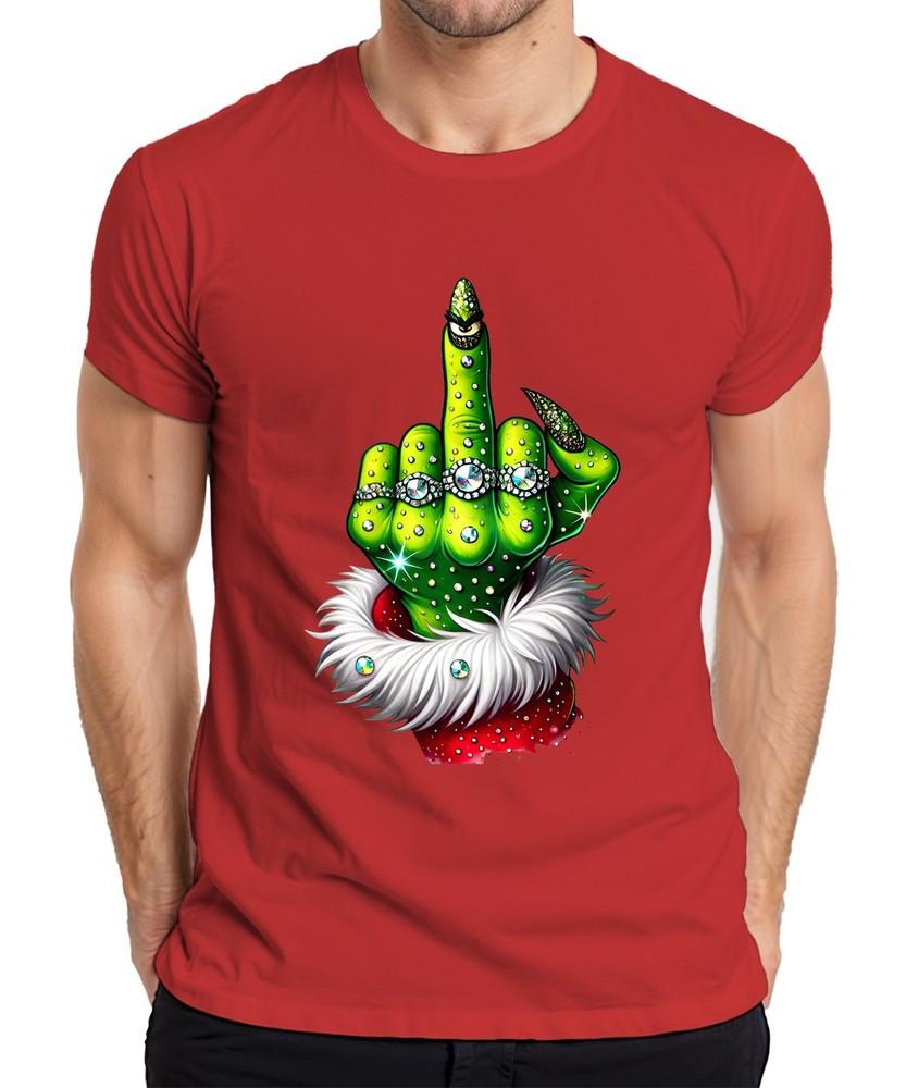 Grinch Middle Finger Christmas Cheeky Gift Glitter Unisexs Tshirt