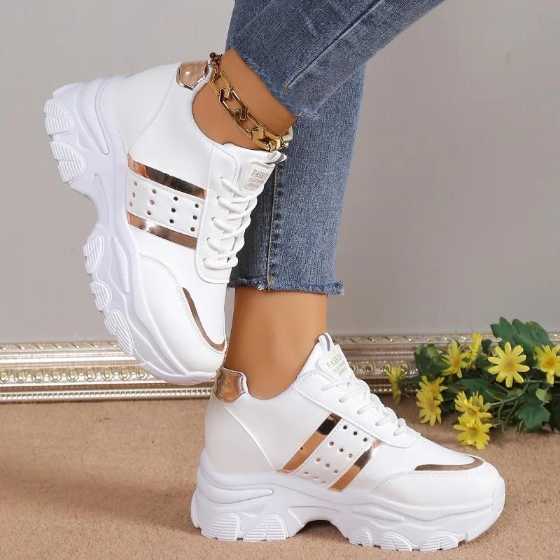 Women's Sneakers Summer Wedge Casual Shoes PU Leather Lace Up 2025 Womes Vulcanized New Outdoor Sneakers Anti-slip Zapatillas