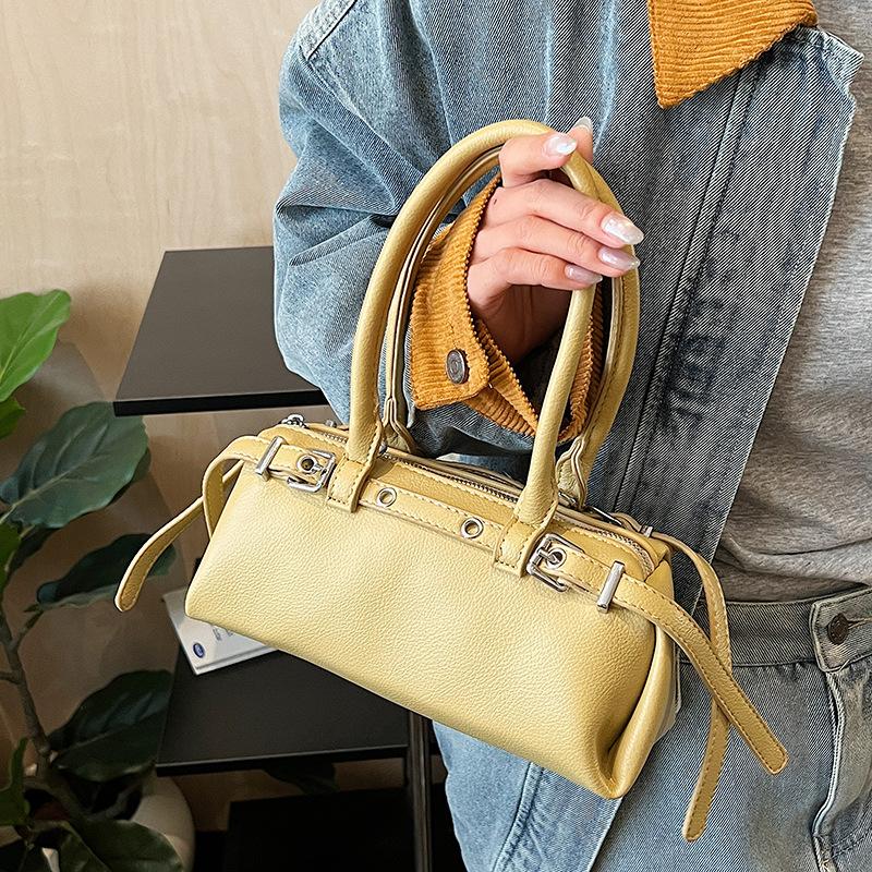 Elegant PU Handbag for Women Classic Barrel Shape Design with Dual Handles and Adjustable Shoulder Strap