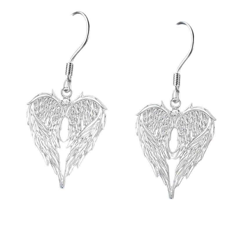 Elegant Angel Wing Heart Shaped Pendant Necklace,earrings, Exquisite Fashionable Elegant Versatile Banquet Party Daily Wear Jewelry Gift
