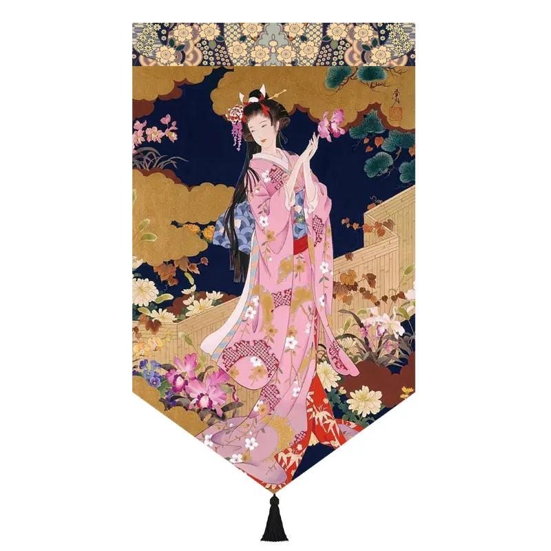 Japanischer Stil Noren Restaurant Tür Kopf Strahl Dreieck Dekorative Warme Volant Ukiyo Damen Druck Stoff Kurze Türvorhänge