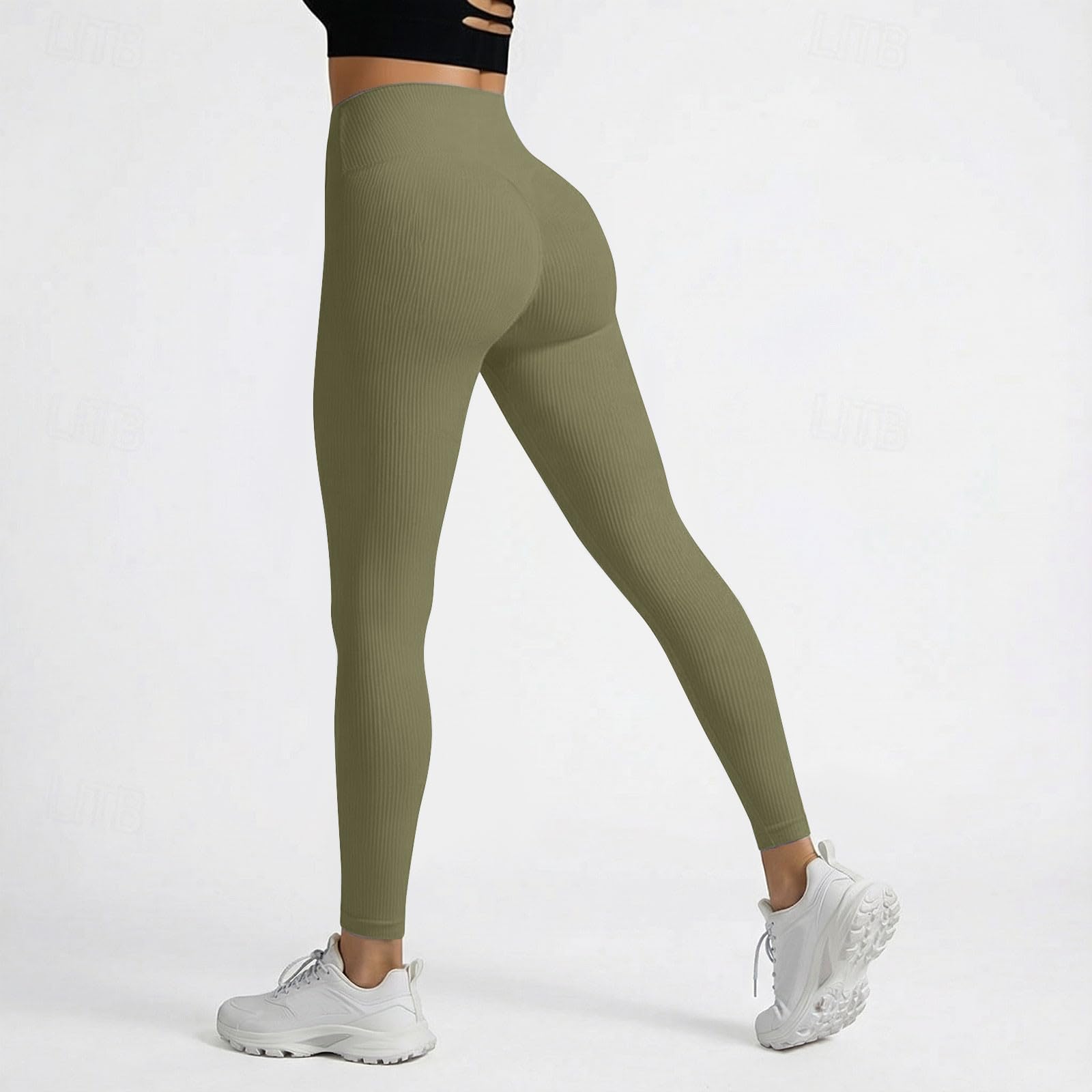 

Women Elastic High Waist Pant Casual Fit Wide Leg Long Pants Trousers With Pockets M зелёный