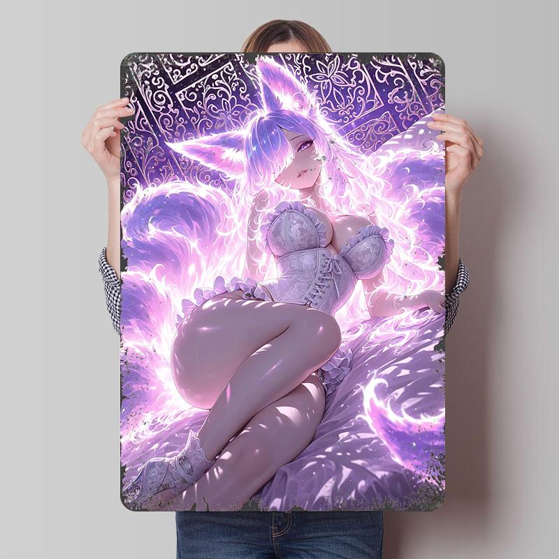 

Ninetailed Fox Girl in Lingerie Printed Poster Customized Wall Art Retro Vintage Metal Tin Signs for Coffee Bar Accessories 20x30cm（7.8x11.8inch）