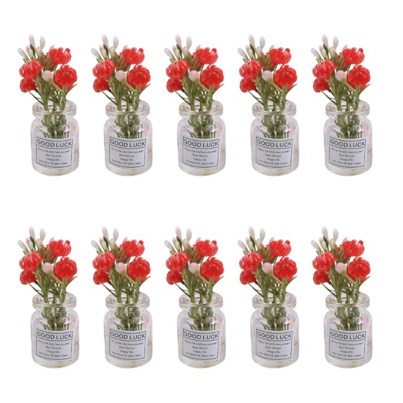 10pc Dashboard Center Console Mount Greenery Decoration Glow Small Figurines Decors Miniature Potted Flowers Ornament