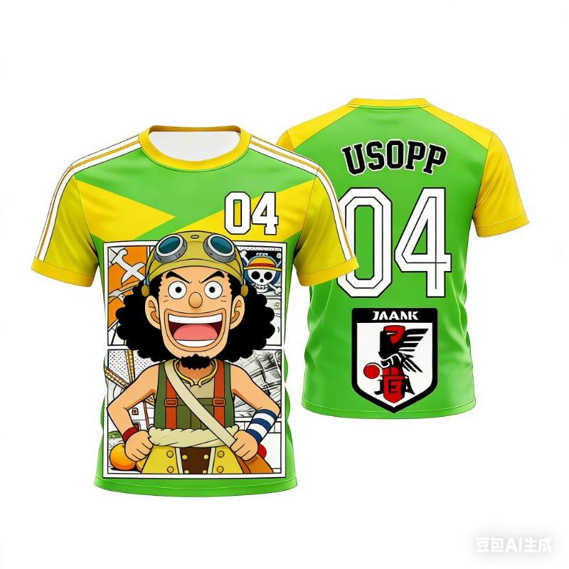 2026 Japan One Piece Luffy Football Jersey T-shirt Kids Football Special Jersey Adult Men's Family Matching  T-shirt