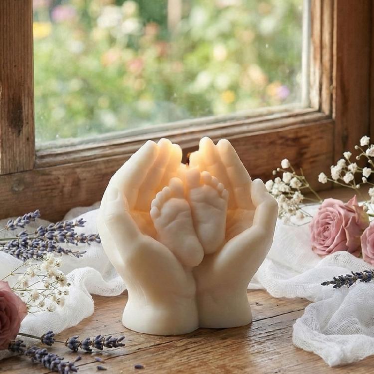 3D Hand Hold Baby Feet Silicone Candle Mold For Epoxy Resin Handmade Candle Soap Baby Showers Decoration Holiday Gift