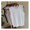 Summer Round Neck Undershirt Women Wide Straps Thin Inner Sleeveless Knitted Solid Color Outer Tops Polyester Vest