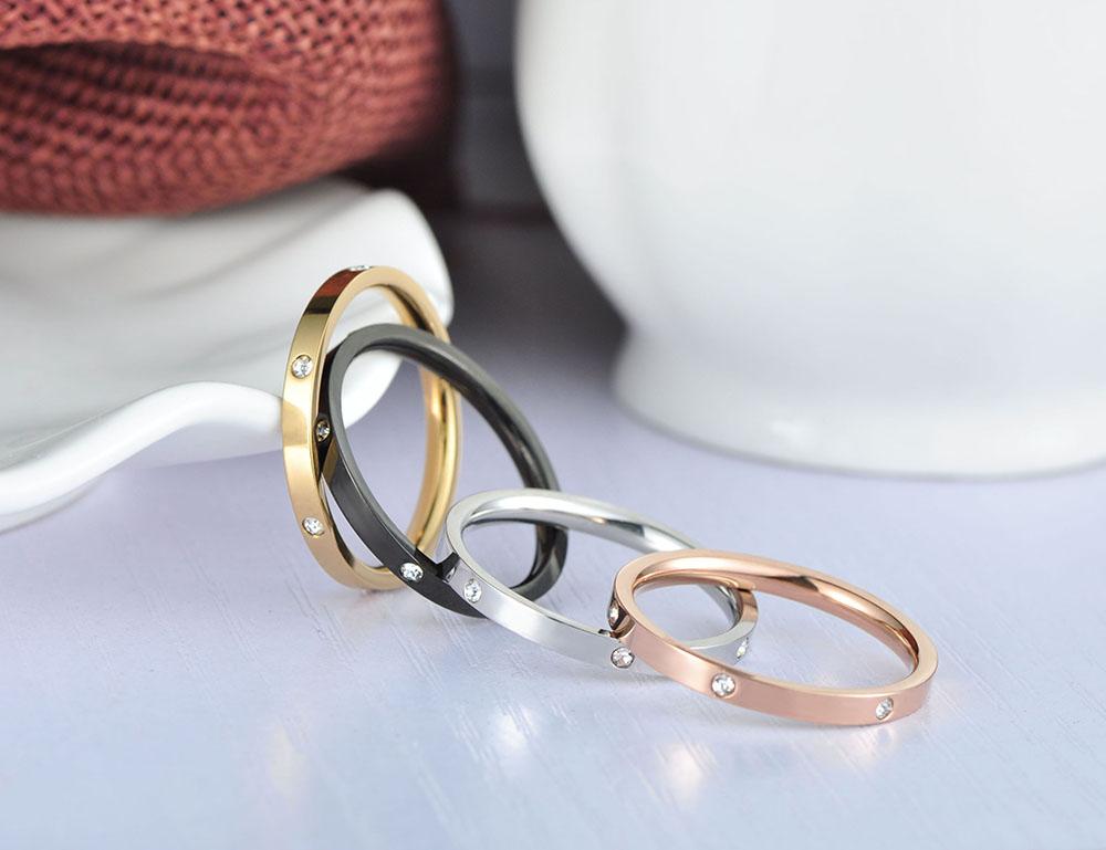 JeeMango 4 In 1 Colorful Gold Cubic Zirconia Rings Jewelry Titanium Steel Wedding Engagement Ring For Women Anneaux R18016