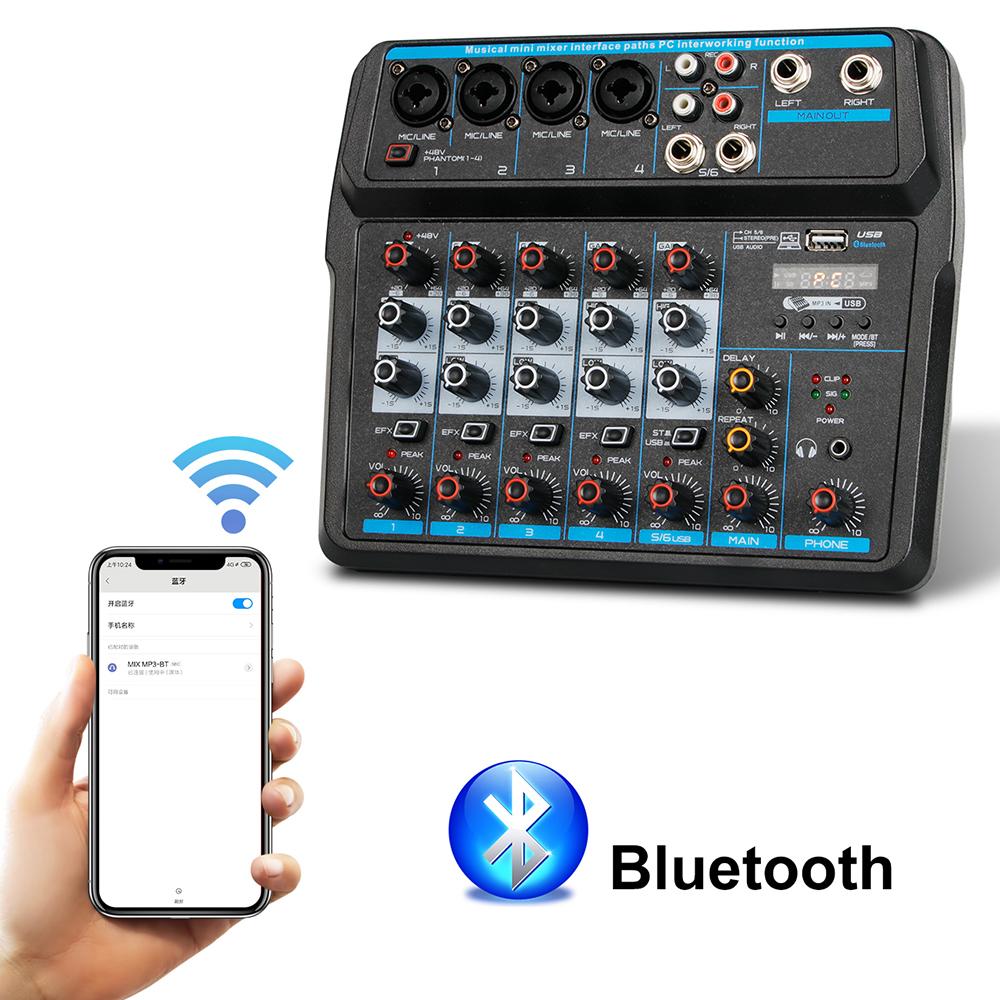 6-канальная USB Bluetooth аудиомикшерная консоль Студийный DJ Звукосмешение Живое выступление United States