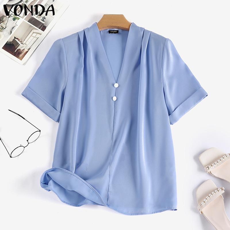 

VONDA Летние женские атласные топы с V-образным вырезом и короткими рукавами