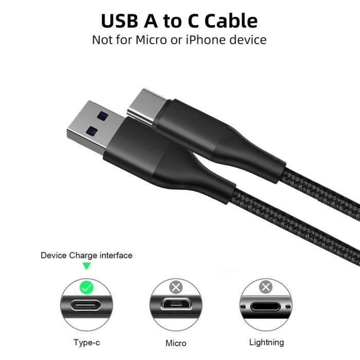 Lot-3 Câble USB-C 1M Charge Rapide 3A pour Samsung Galaxy A16 A15 A05s A25 A35 A55 A56 - Nylon Tressé Noir