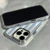 Blue White Wide Stripes Electroplated Lens Frame Clear Phone Case for iPhone 17 Air 16 15 14 13 12 11 Pro Max XS Max X TPU Cover
