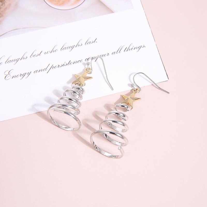 Christmas Series Simple Advanced Rotating Xmas Tree Star Pendant Earrings Women'S Creative Personalized Girl Gifts