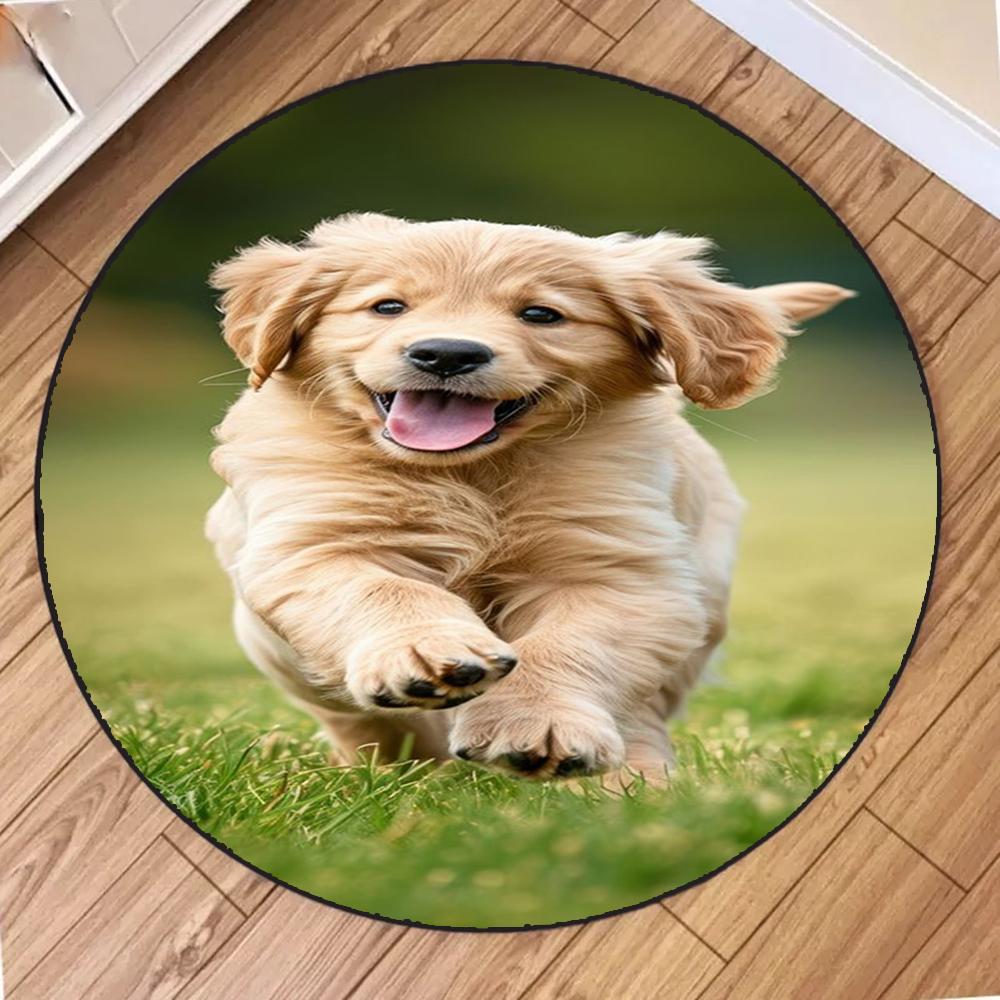 Słodki złoty szczeniak uśmiech okrągła mata salon sypialnia kuchnia balkon dywaniki antypoślizgowe joga dekoracja domu dziewczyna prezenty dywan