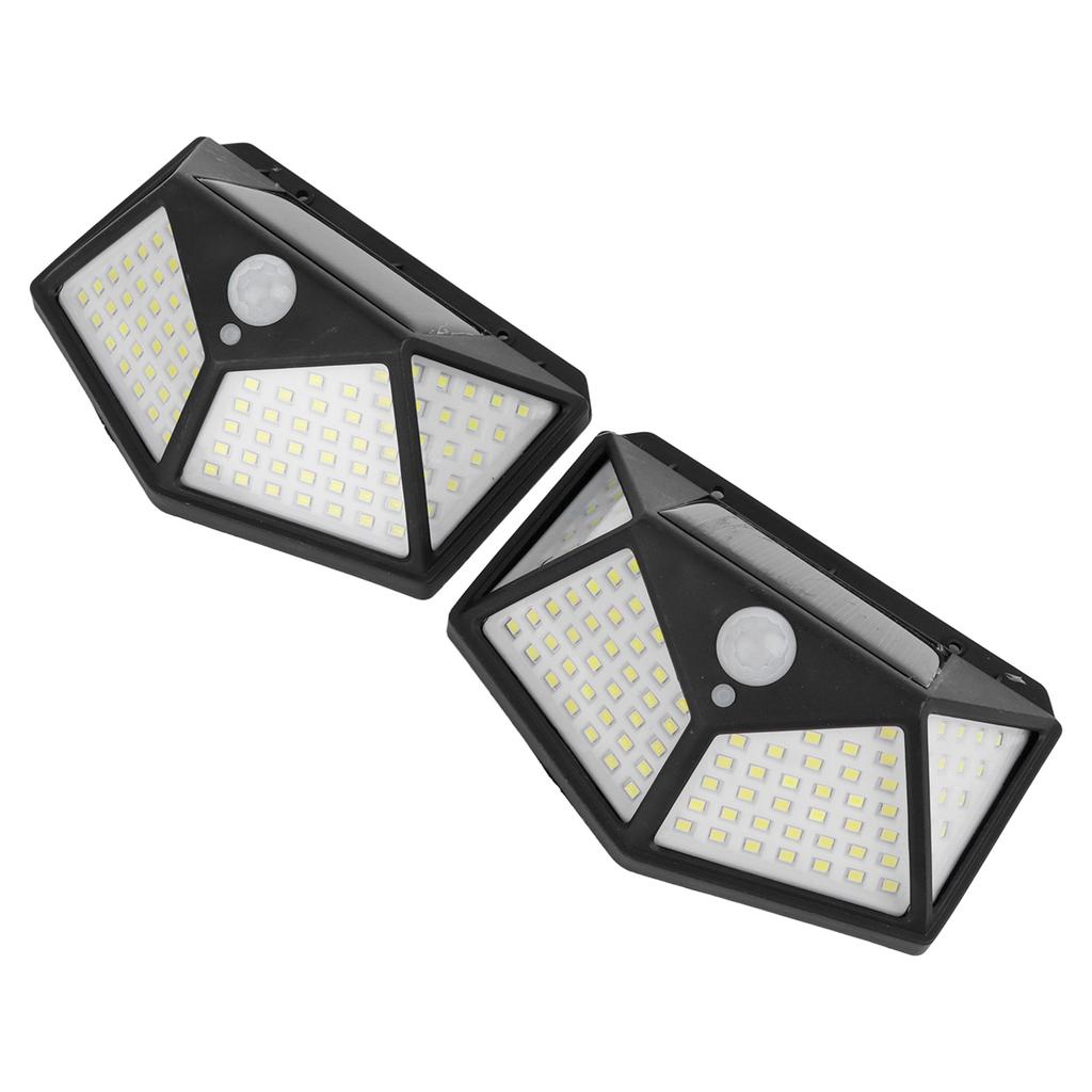 2 Pcs Solar Motion Sensor Light 4 Sided 100 LEDs High Brightness Waterproof Outdoor Solar Wall Lamp