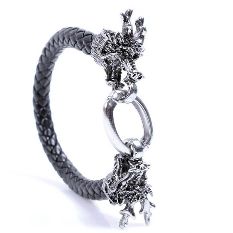 Hip Hop Leather Bracelet Men Minimalist Vintage Dragon Totem Metal Wristband Stylish Fierce Accessory
