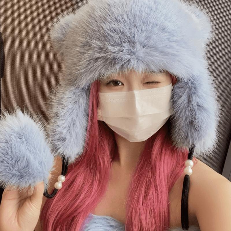 Teens Keep Warm Bear Ear Shape Hat Winter Driving Trapper Hat for Sweet Girls