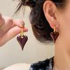 Korea Fashion Wine Red Solid Metal Pointed-pointed Heart Pendant Hoop Earrings for Women Temperament Designer Zircon Accessory