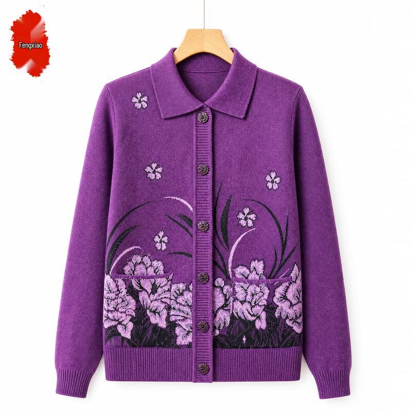 Women's Elderly Floral Knit Cardigan