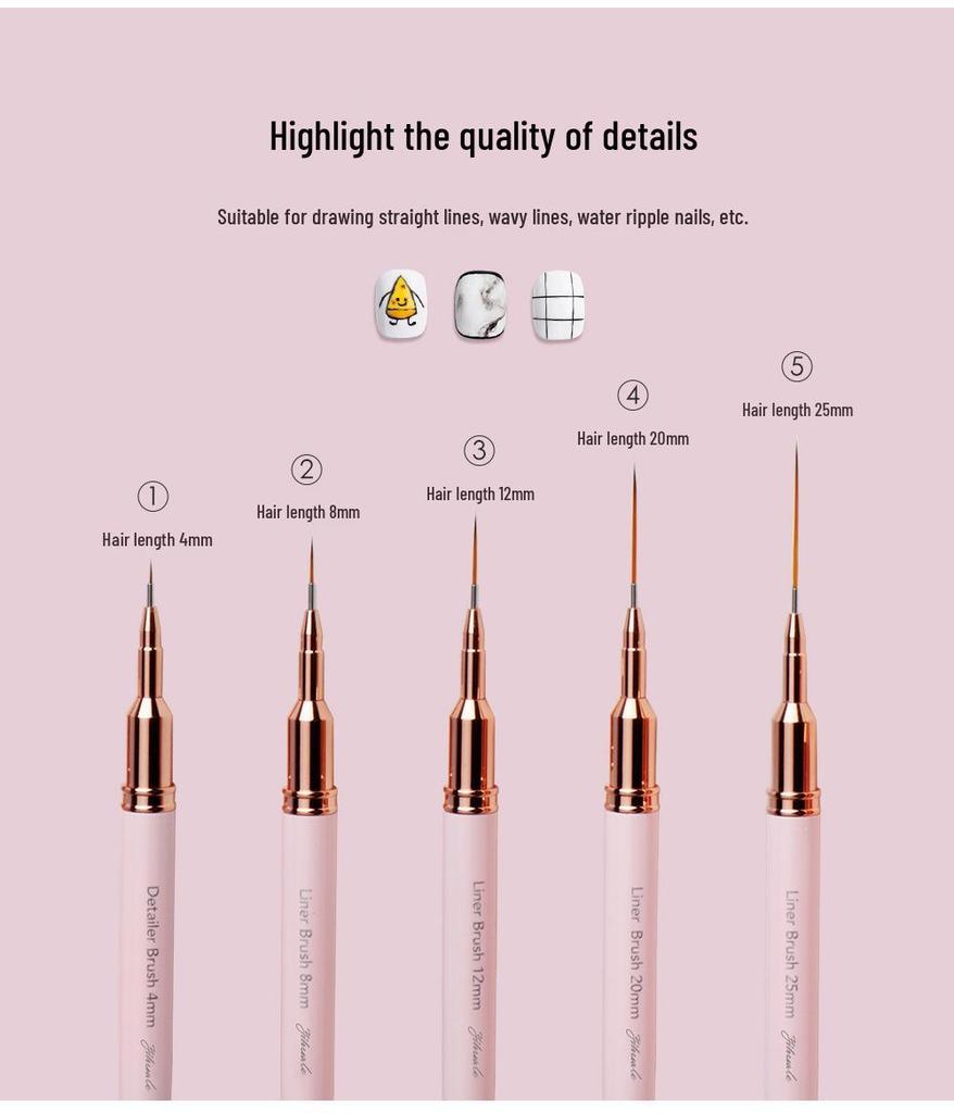 YiHuaLe Japanese Fine Liner Pen Set - 5 Pieces for Nail Art, Drawing Flowers, Silk Pulling, and Makeup.