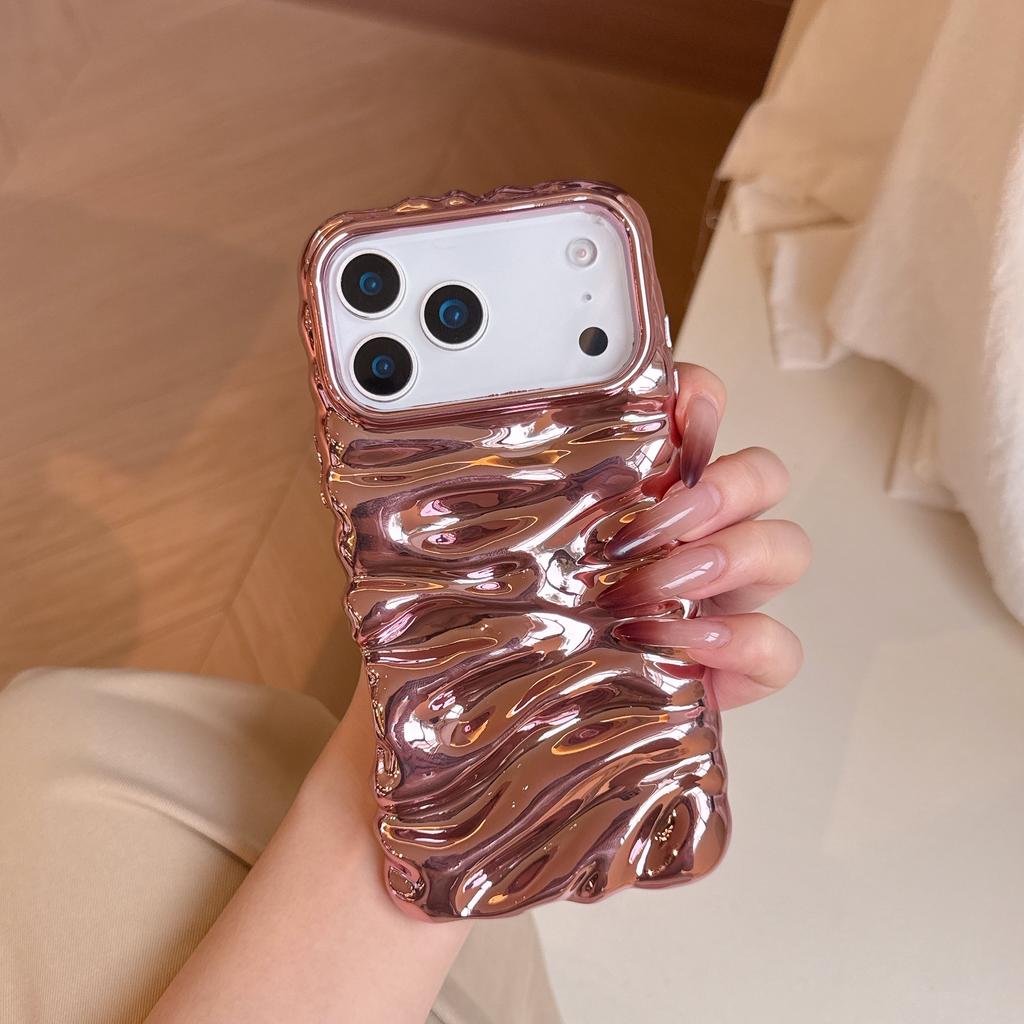 Overseas electroplating three-dimensional wrinkles are suitable for iPhone17Pro max Apple 16 mobile phone case 15/14 advanced sense