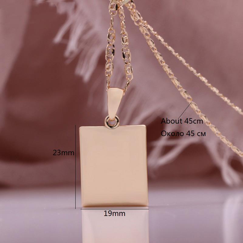 Fashion Long Necklaces Square Pendants with Glossy Rose Gold Color Wedding Classic Simple Unique Retro Couples Pendants Necklaces
