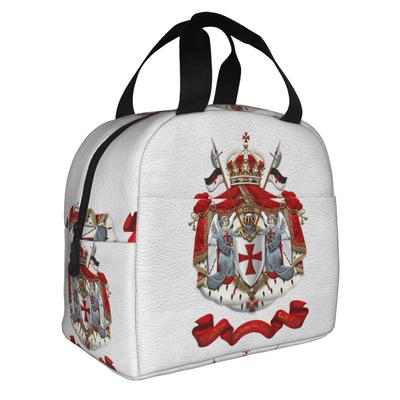 Coat of Arms Over White Leather Thermal Insulated Lunch Bags Knights Templar Shield Lunch Container for Outdoor Food Box