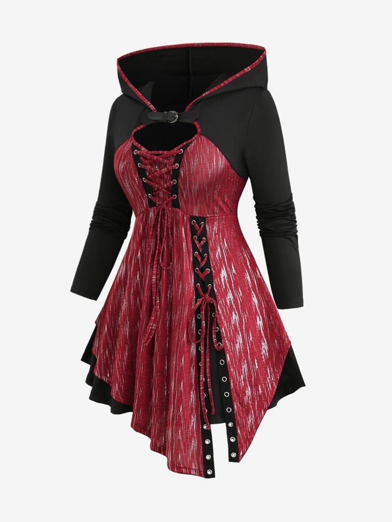 Tricou Rosegal Plus Size cu glugă asimetrică, cu cataramă strălucitoare și șireturi