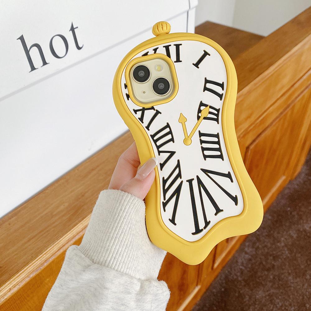 Funny Cartoon 3D Clock Phone Case For iPhone 16 Pro Max 15 14 13 12 Pro Max 11 Anti Fall Soft Silicone Cover