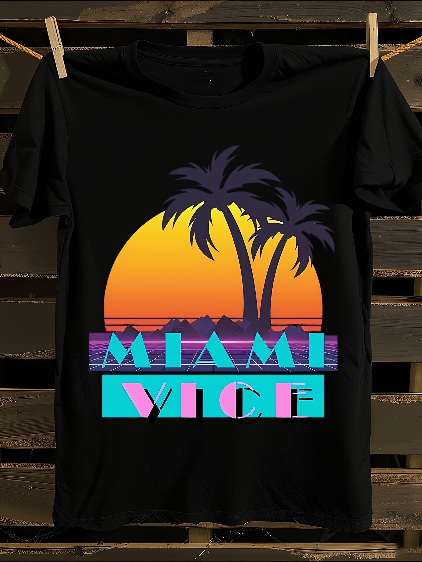 Miami Vice Retro 80s T-Shirt Mens Tshirt Womens Tshirts with Letters Print Short Sleeves T-Shirt Casual Street Tee Shirt Top XXXL