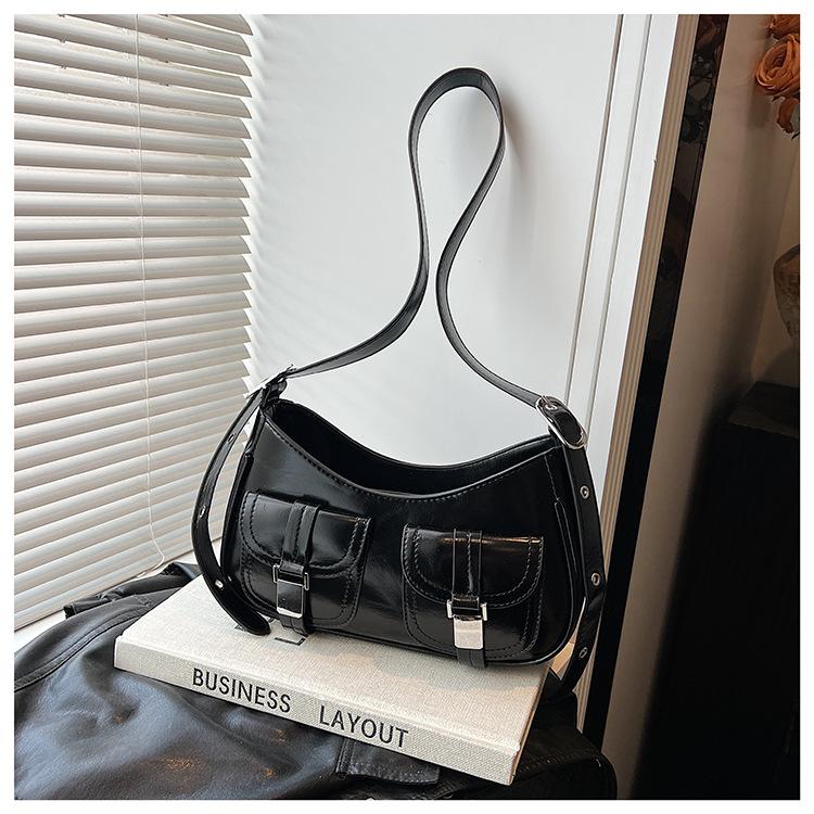 

Сегодняшние популярные сумки подмышку женские весенние новые модные сумки универсальные плечевые сумки-пельмени чёрный