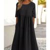 Summer Casual Short Sleeve Women Pocket Long Dress Fashion Elegant Plus Size Pleated Loose Crew Neck A-line Party Dresses Office Women Clothing