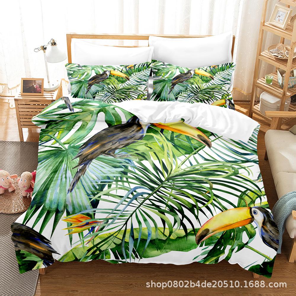 Home Textile Leaf Three-Piece Set, Digital Printing Bed Sheet Quilt Cover Bedding