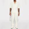 2 Pezzi/Set Outfit da Uomo Revers Manica Corta Monopetto Camicia Vita Elastica Pantaloni Lunghi Set Colore Unico Vestibilità Larga Outfit Casual