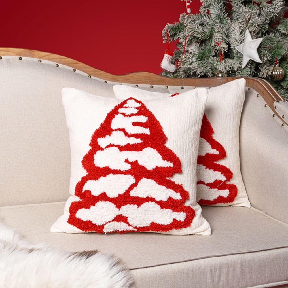 1PC 18 x 18 in Christmas Tree Pillow Cover with Hairball Comfortable Xmas Tree Pillowcase Soft Square Throw Pillow Cover