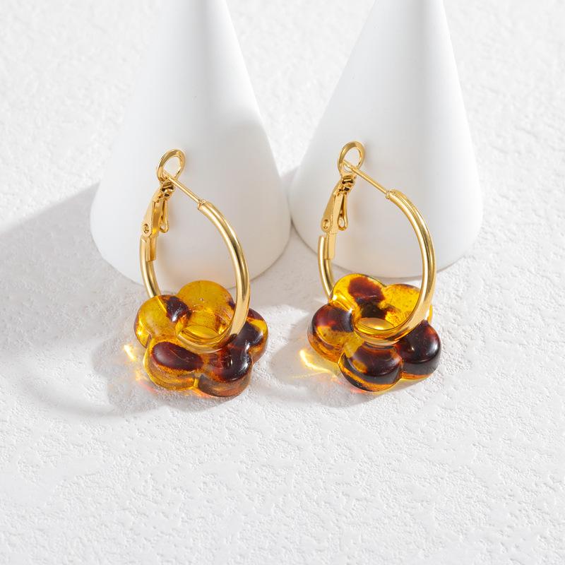 Macaron Color Flower Tassel Earrings, 18K Gold-Plated, Light Luxury Versatile, Niche High-End.