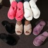 Fashion Women Fluffy Slippers Cross Band Soft Plush Cozy House Shoes Furry Open Toe Indoor Outdoor Slip Warm Anti Skid Sole
