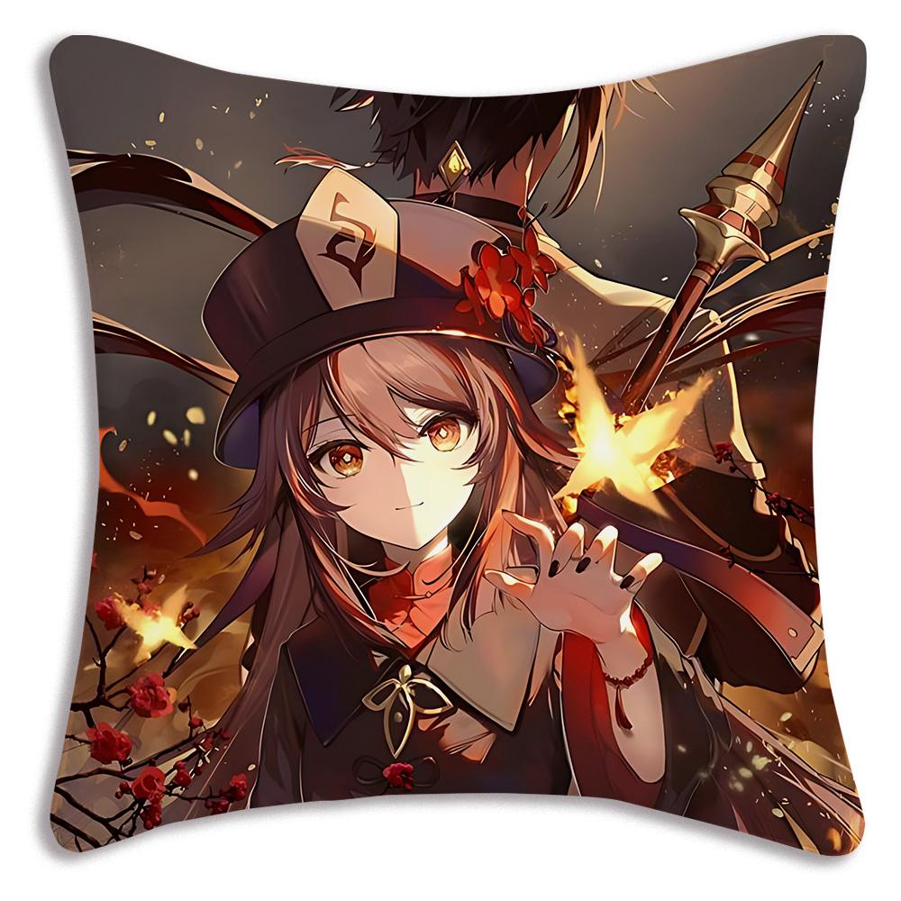 Anime Genshin Impact Pillow Covers Cartoon Sofa Decorative Home Double-Sided Printing Short Plush Cute Cushion Cover