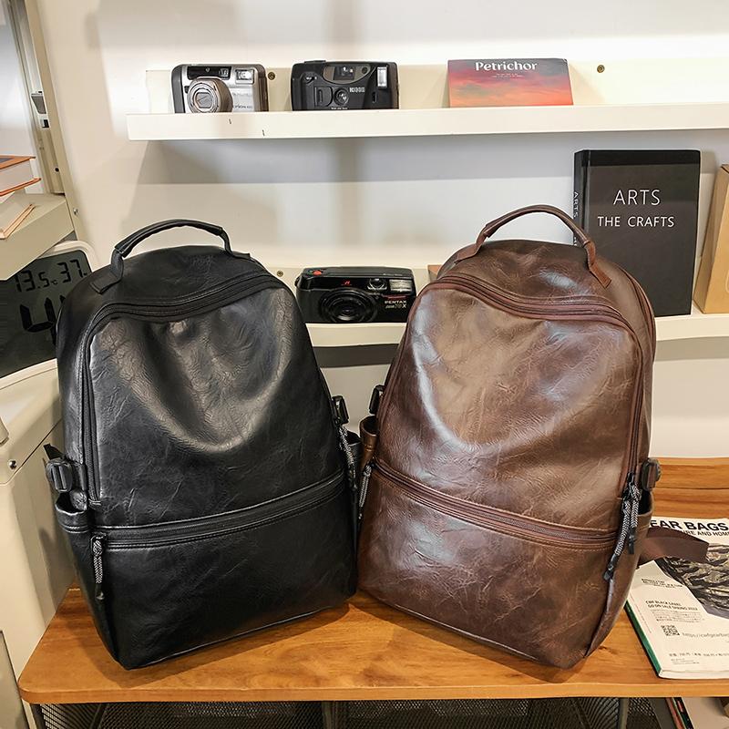 Retro Měkká Kůže Studentský Školní Batoh Campus Pánský Batoh Velká Kapacita Cestovní Batoh