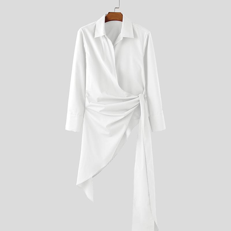 INCERUN Spring Men Lapel Neck Long Sleeve Irregular Twisted Casual Shirts Tops