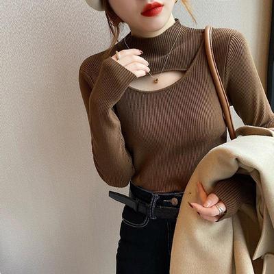 Pullover mit halbem Stehkragen für Damen im Herbst und Winter 2022, Sinn für Design, kleine Anzahl ausländischer Aushöhlung und Pullover darunter