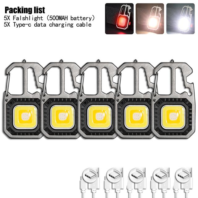 LED Portable Keychain Flashlight Outdoor Camping COB Work Light Emergency Lighting With Window Hammer Bottle Opener Lamp