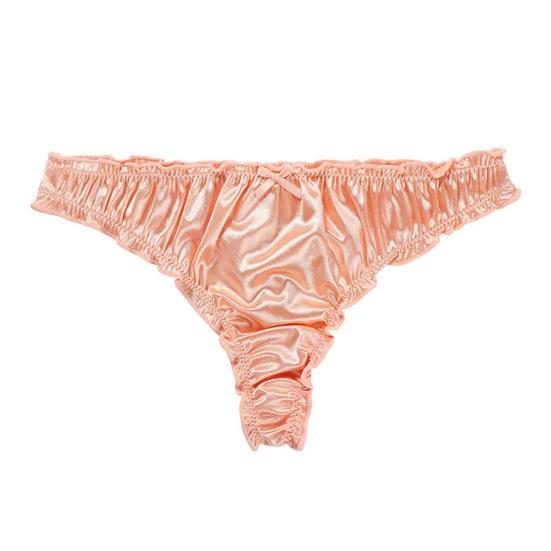 Satin-Tanga für Damen Sexy Niedrige Taille Niedliche Rüschenbesatz Höschen Glatter Seidiger G-String T-Rücken Unterwäsche