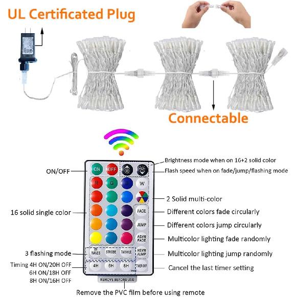 200 LED Color Changing Christmas Lights, Connectable 18 Colors String Lights Halloween Decorations, Waterproof Green Blue Purple Twinkle Light for