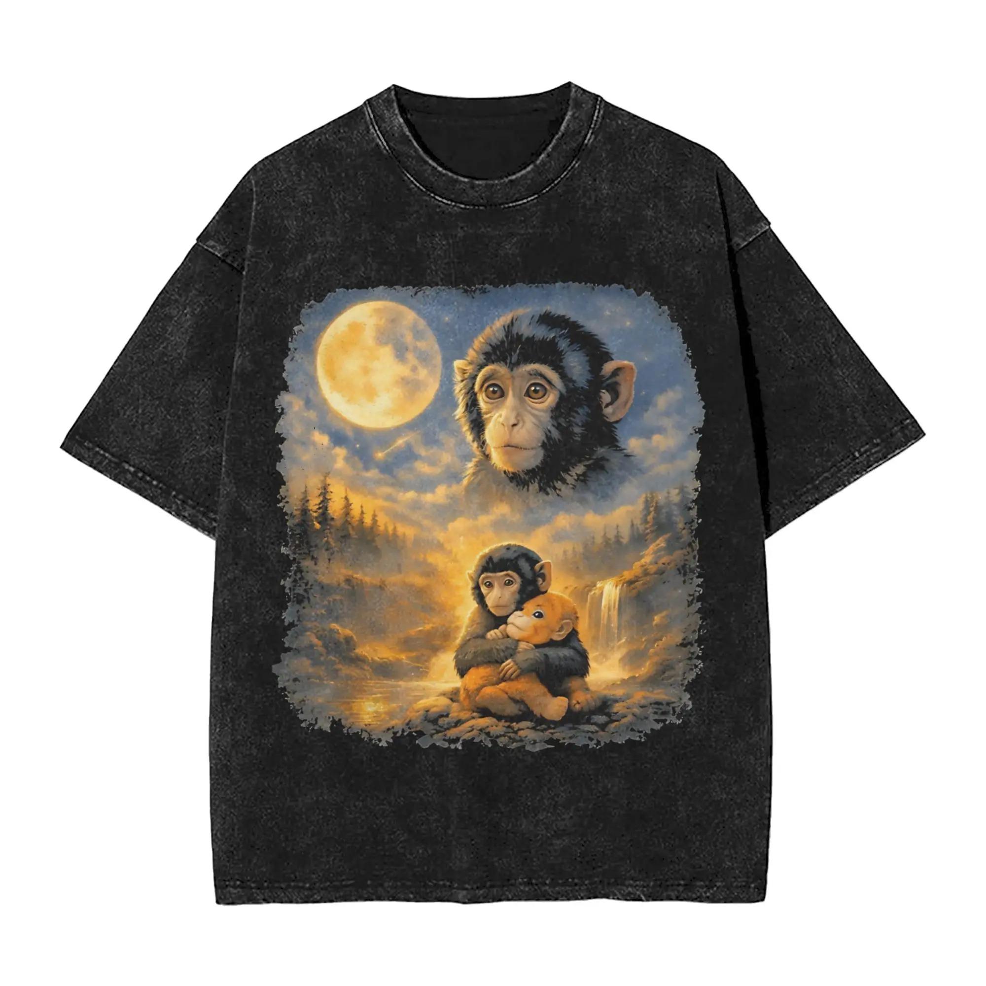 

Funny Meme Cute Monkey Baby Punch Graphic Print Tshirt Women Men Vintage Washed Gothic Fashion Oversized Cotton Solf Summer Tee S